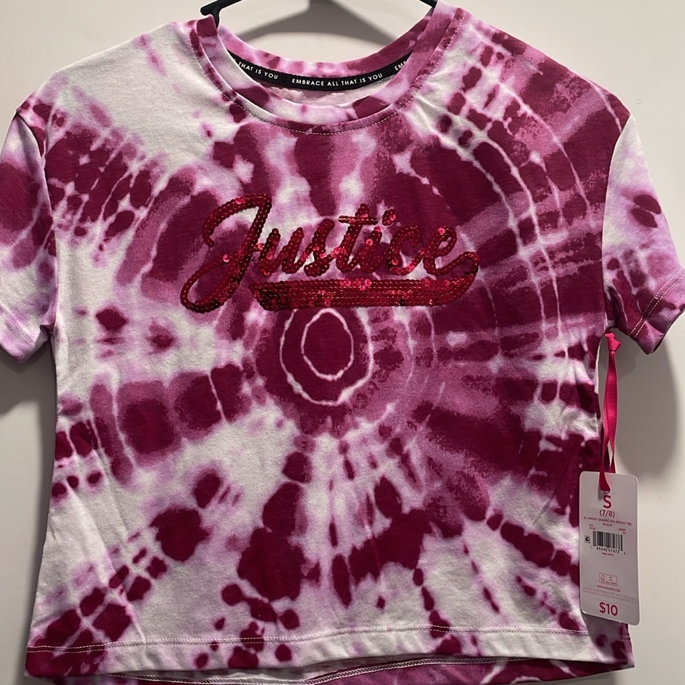 Justice Pink and White Tie-Dye Tee